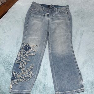 White House Black Market Light Blue Embroidered Jeans high rise